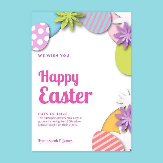 Vertical greeting card template for easter with eggs