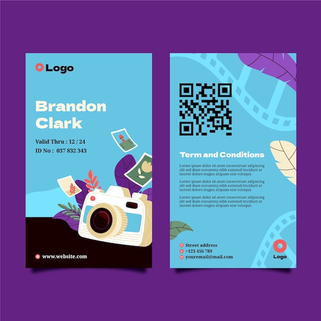 Vertical id card template for photographer career and hobby