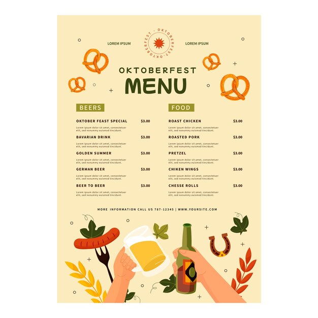 Free vector vertical menu template for oktoberfest beer festival celebration