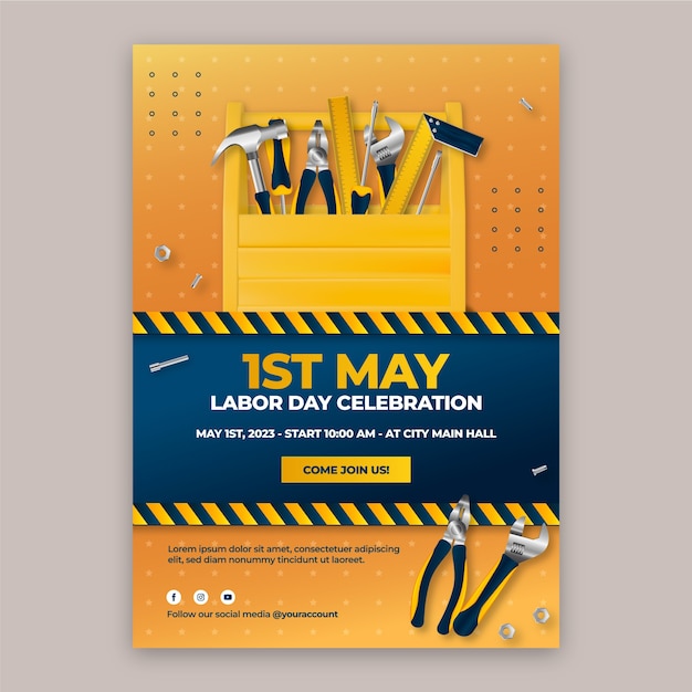 Free vector vertical poster template for 1st may labor day celebration