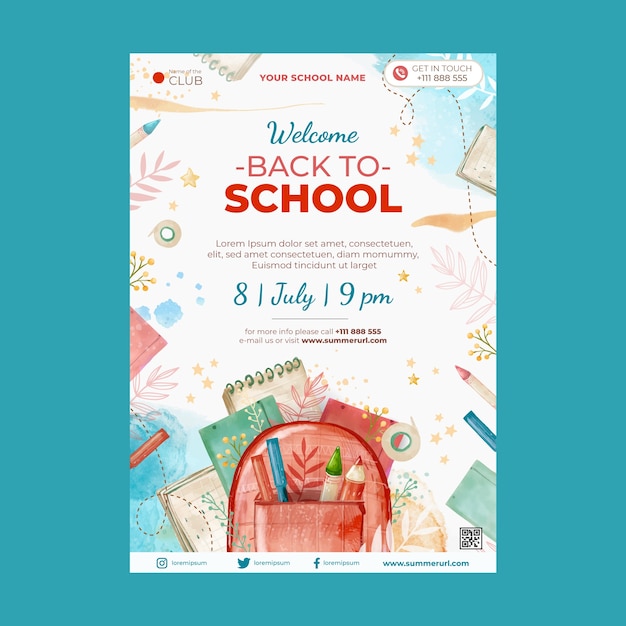 Free vector vertical poster template for back to school season