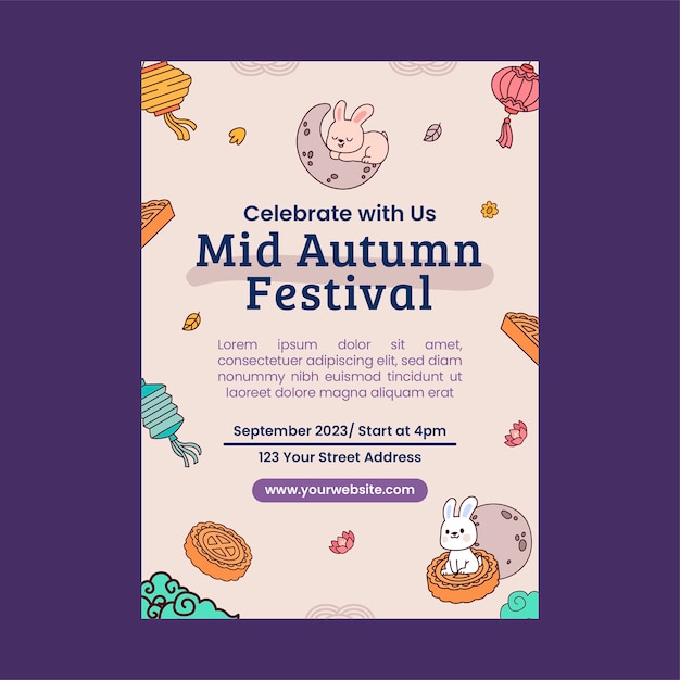 Vettore gratuito modello di poster verticale per la celebrazione del festival di metà autunno cinese