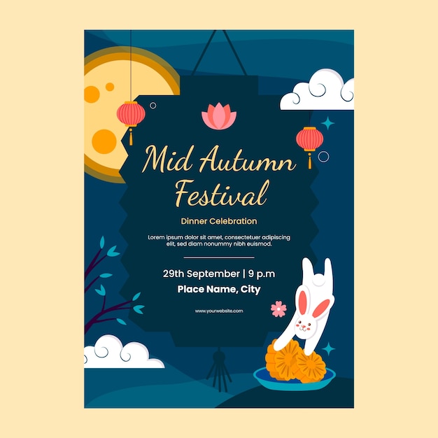 Free vector vertical poster template for chinese mid-autumn festival celebration