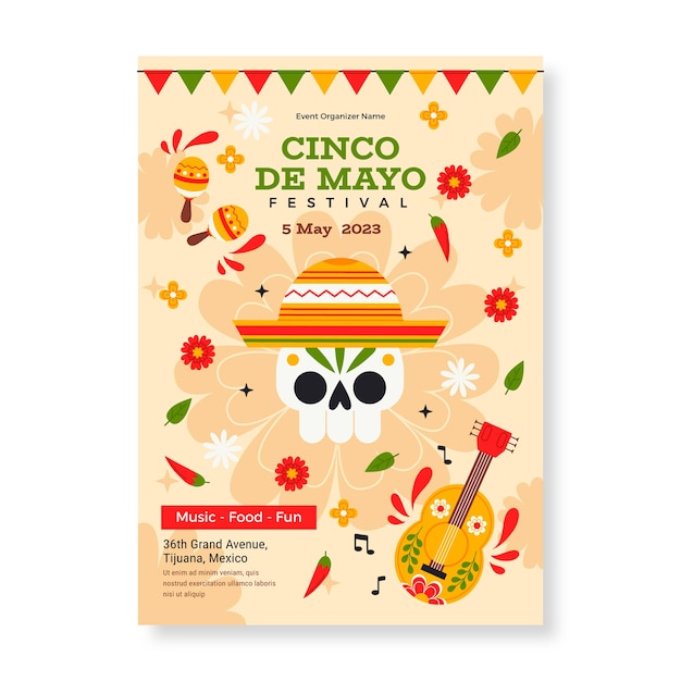 Vettore gratuito modello di poster verticale per la celebrazione del cinco de mayo