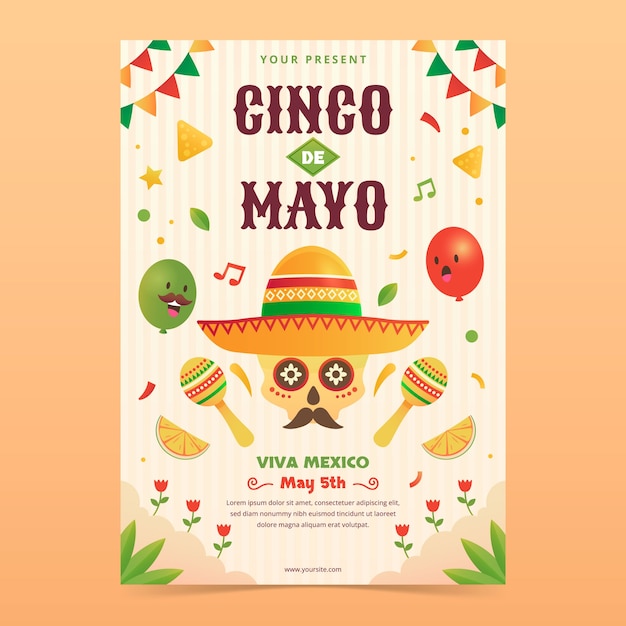 Vettore gratuito modello di poster verticale per la celebrazione del cinco de mayo