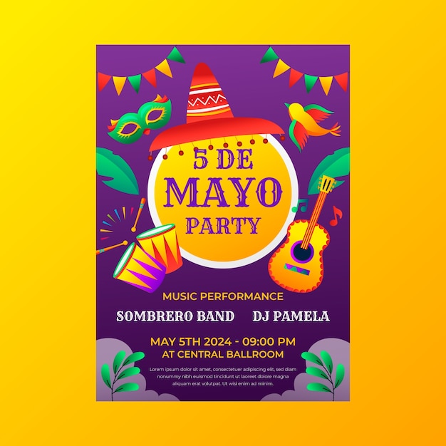 Free vector vertical poster template for cinco de mayo celebration