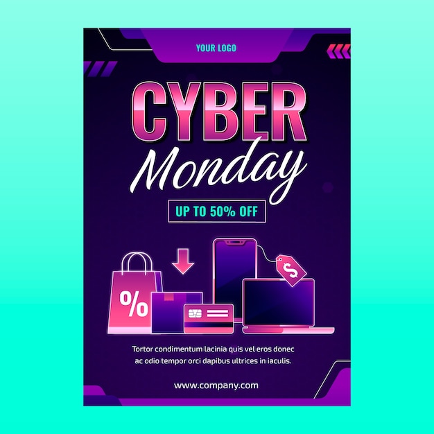 Vettore gratuito modello di poster verticale per la vendita del cyber monday