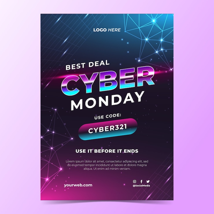 Free Vector vertical poster template for cyber monday