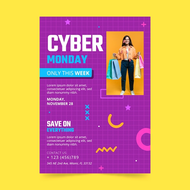 Vettore gratuito modello di poster verticale per il cyber lunedì