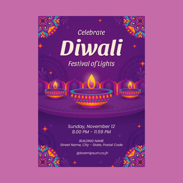 Vertical poster template for diwali festival celebration