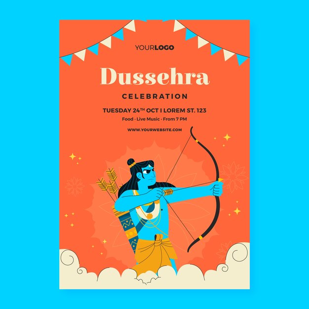 Dussehra 축제 축하 세로 포스터 템플릿