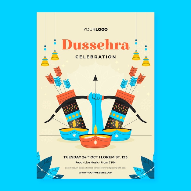 ドゥシェラ祭のお祝い用の縦型ポスターテンプレート