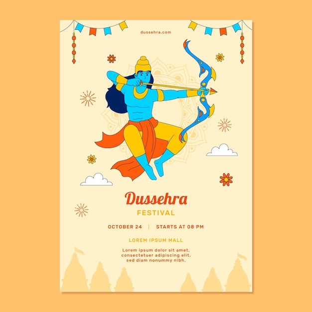 Vettore gratuito modello di poster verticale per la celebrazione del festival di dussehra