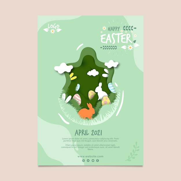 Vertical poster template for easter with eggs and bunny