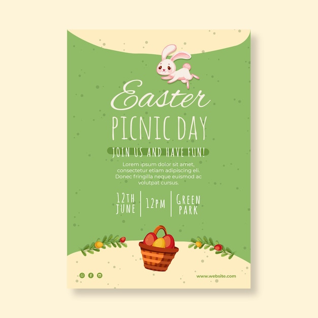 Modello di poster verticale per pasqua con giorno di picnic