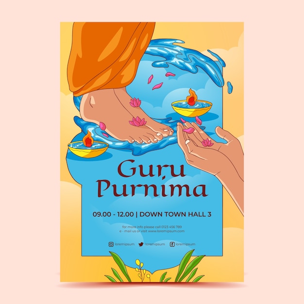 무료 벡터 구루 푸르니마 축하를 위한 수직 포스터 템플릿