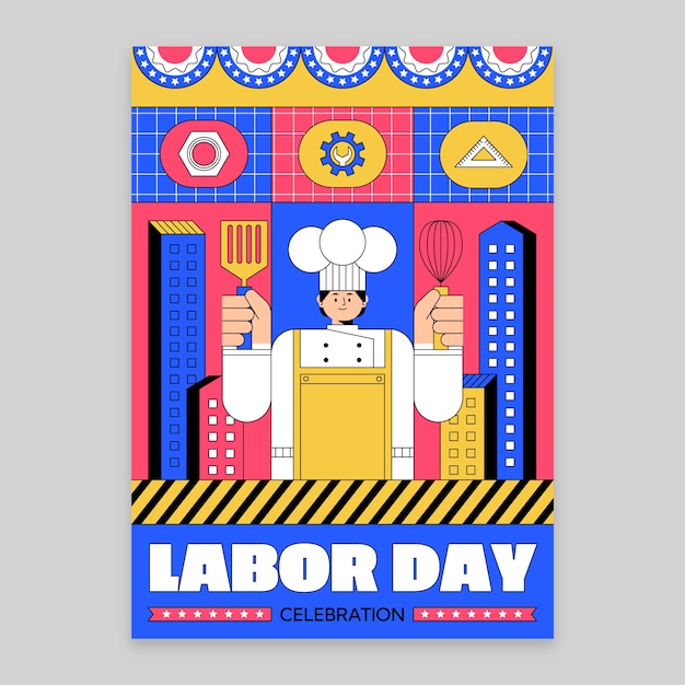 무료 벡터 미국 노동절 축하 세로 포스터 템플릿