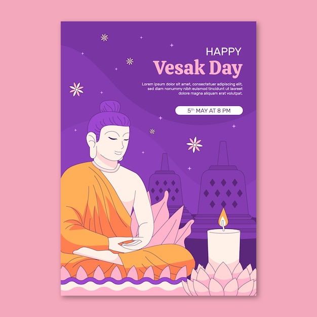 무료 벡터 vertical poster template for vesak festival celebration