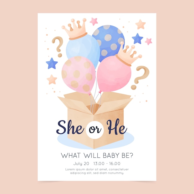 Free vector vertical poster template for gender reveal party