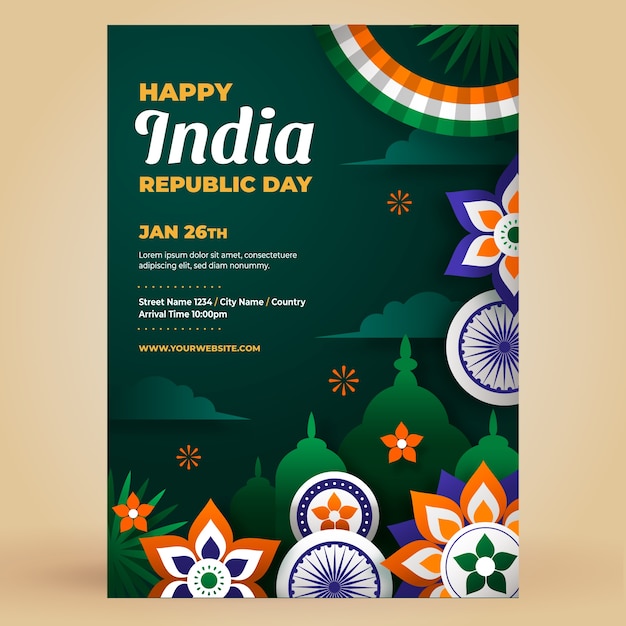 Vettore gratuito modello di poster verticale per la celebrazione della giornata della repubblica dell'india