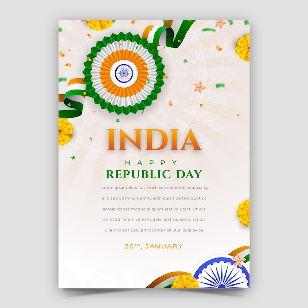 Vettore gratuito modello di poster verticale per la celebrazione della giornata della repubblica dell'india