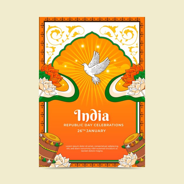 인도 공화국 의 날 의 국가 공휴일 을 위한 수직 포스터 템플릿