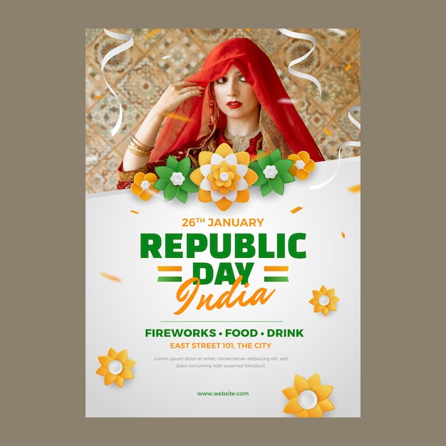 Free vector vertical poster template for indian republic day national holiday