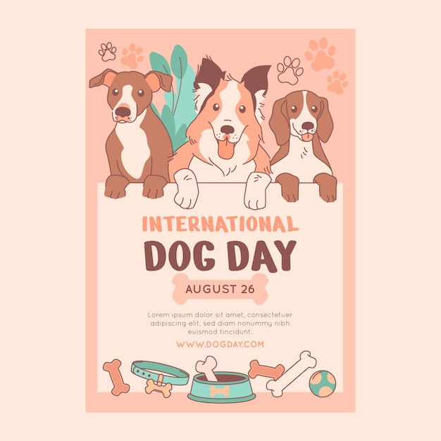 Modello di poster verticale per la celebrazione della giornata internazionale del cane