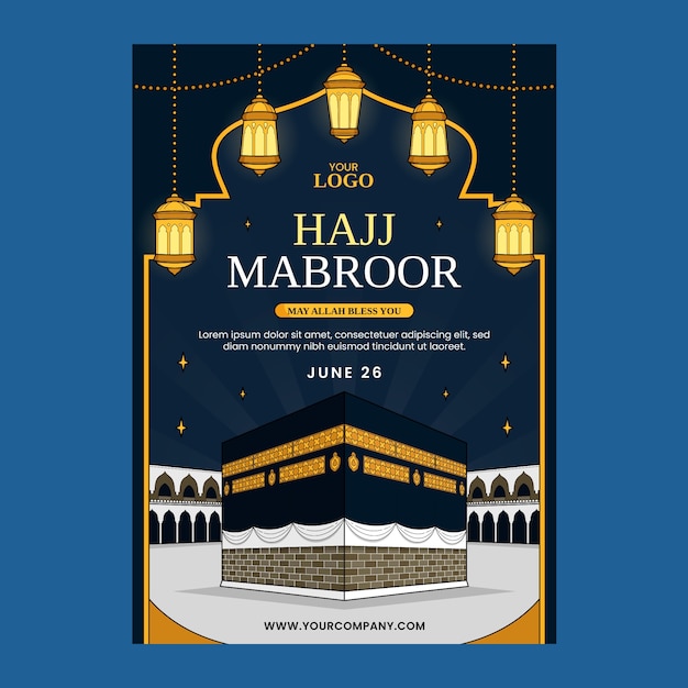 Free vector vertical poster template for islamic hajj pilgrimage