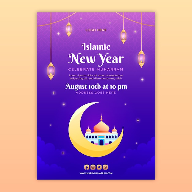 Vertical poster template for islamic new year celebration