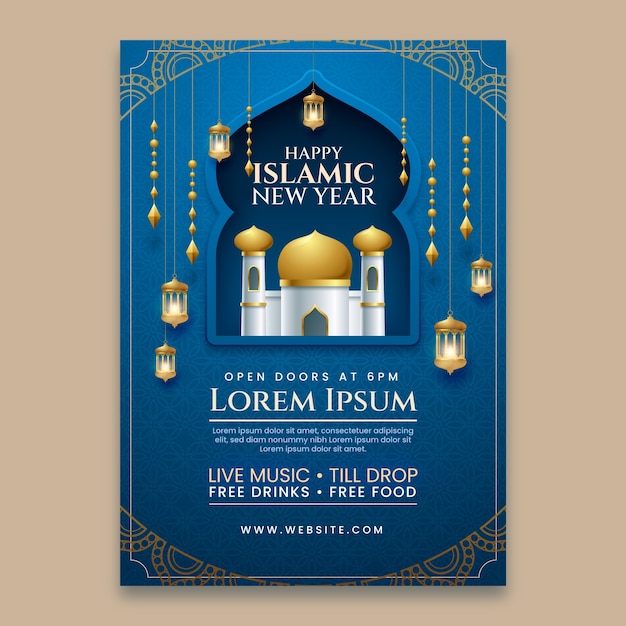 Free vector vertical poster template for islamic new year celebration