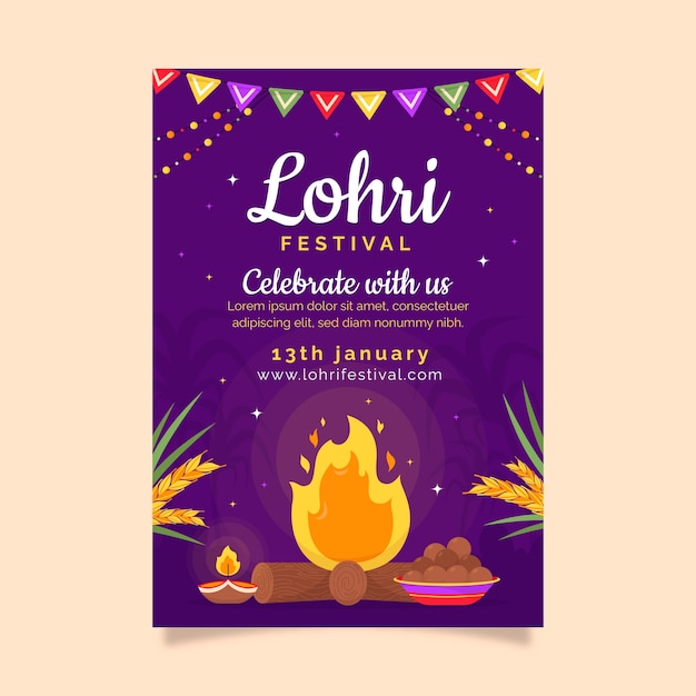 Free vector vertical poster template for lohri festival celebration