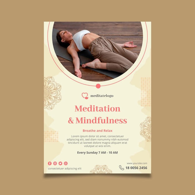 Vertical poster template for meditation and mindfulness