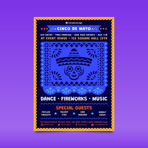 멕시코 신코 데 마요 축제를 위한 수직 포스터 템플릿