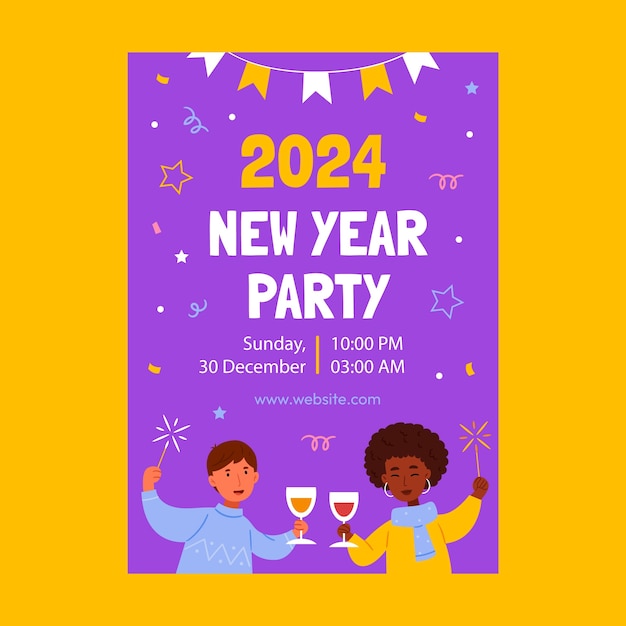 Free vector vertical poster template for new year 2024 celebration