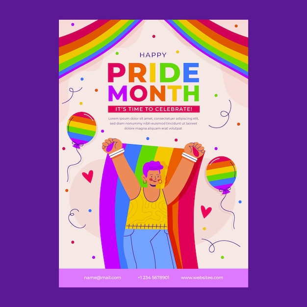 Free vector vertical poster template for pride month celebration