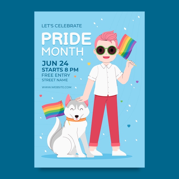 Free vector vertical poster template for pride month celebration