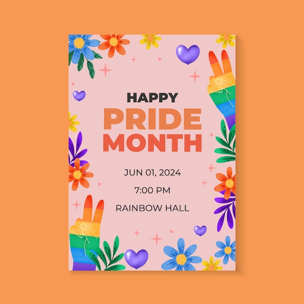 Free vector vertical poster template for pride month celebration