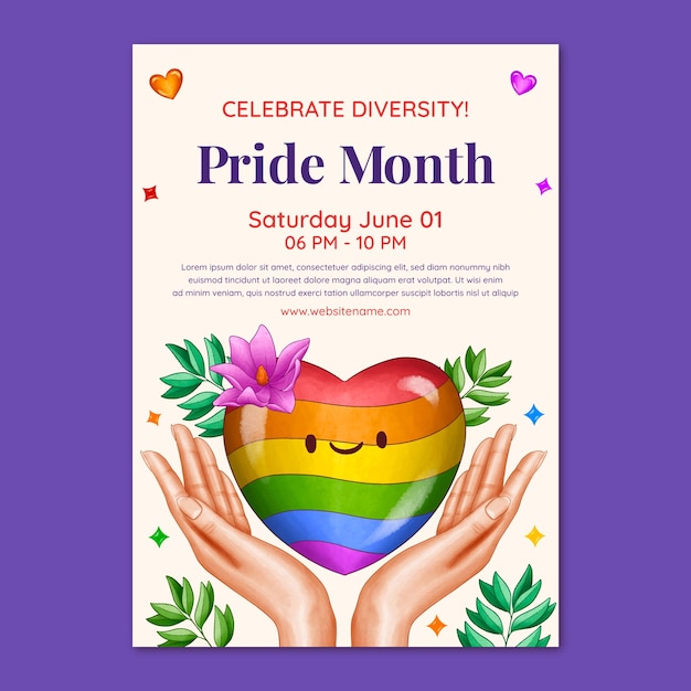 Free vector vertical poster template for pride month celebration