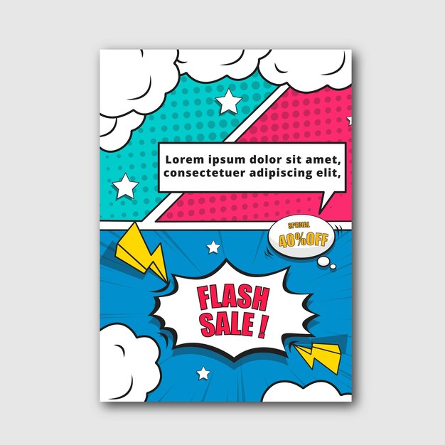 Vertical poster template for sales in comic style