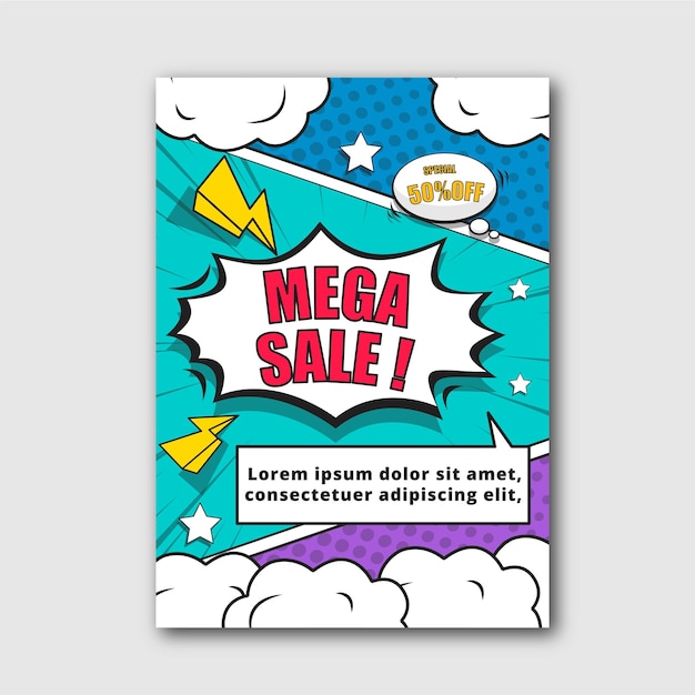 Free vector vertical poster template for sales in comic style