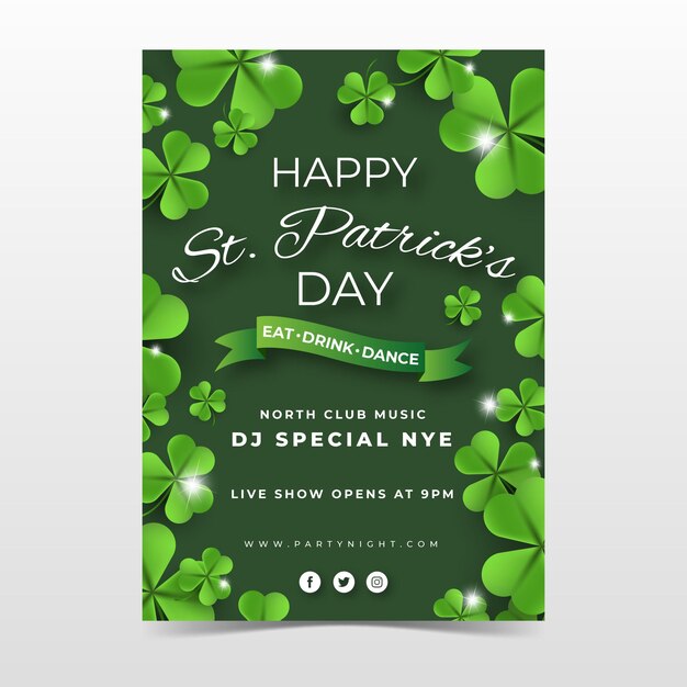 Vertical poster template for st. patrick's day with shamrock and greeting