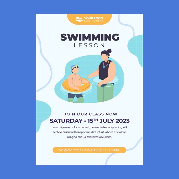 Vertical poster template for swimming lessons