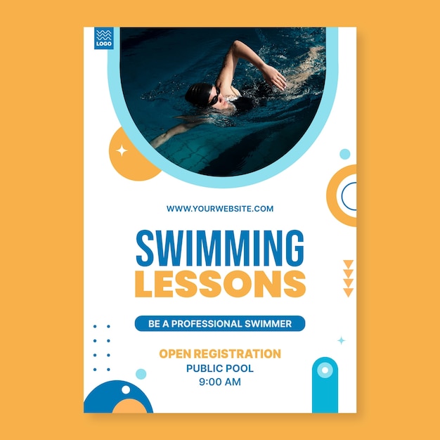 Free vector vertical poster template for swimming lessons