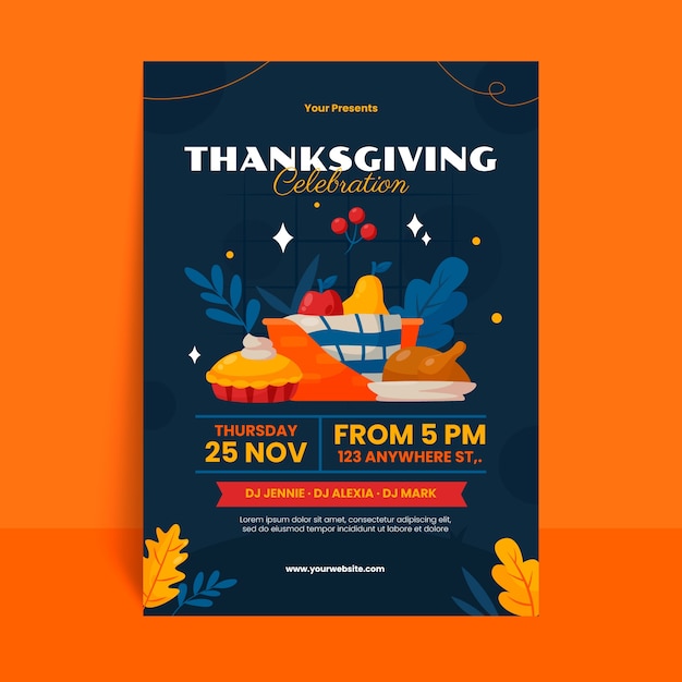 Free vector vertical poster template for thanksgiving celebration