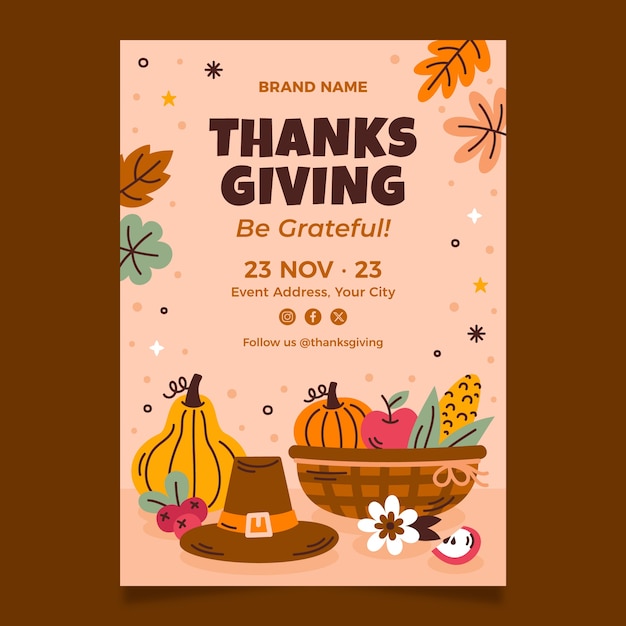 Free vector vertical poster template for thanksgiving day celebration