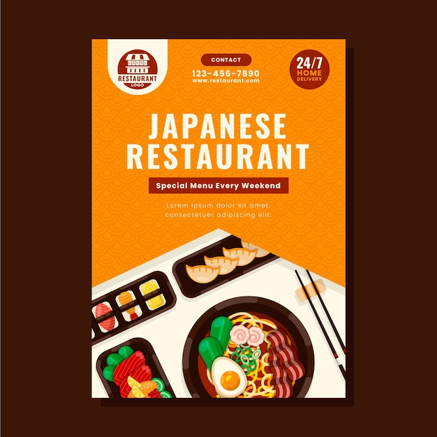 Free vector vertical poster template for traditional japanese restaurant