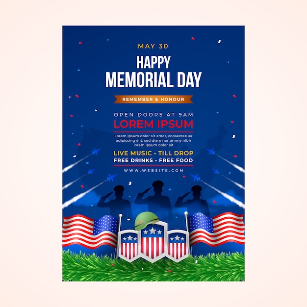 Free vector vertical poster template for us memorial day celebration