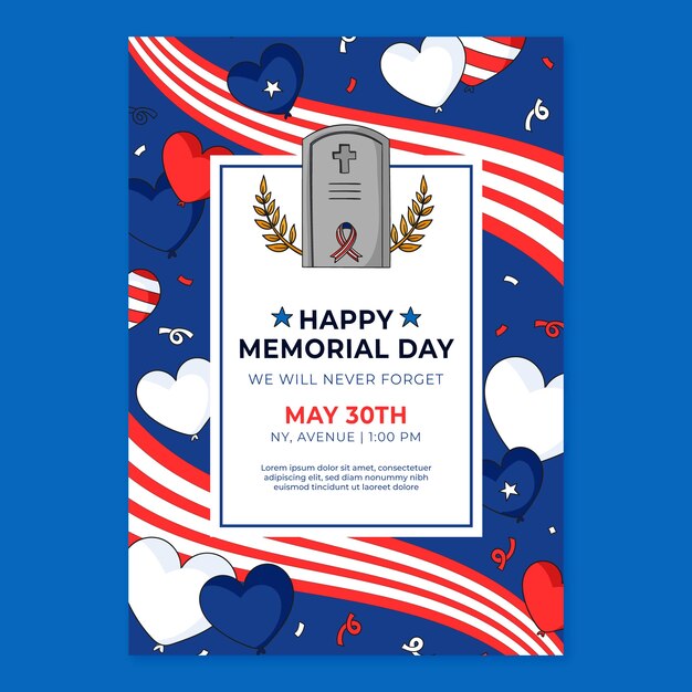 Free vector vertical poster template for us memorial day celebration