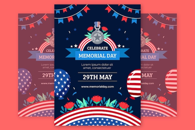 Free vector vertical poster template for usa memorial day celebration